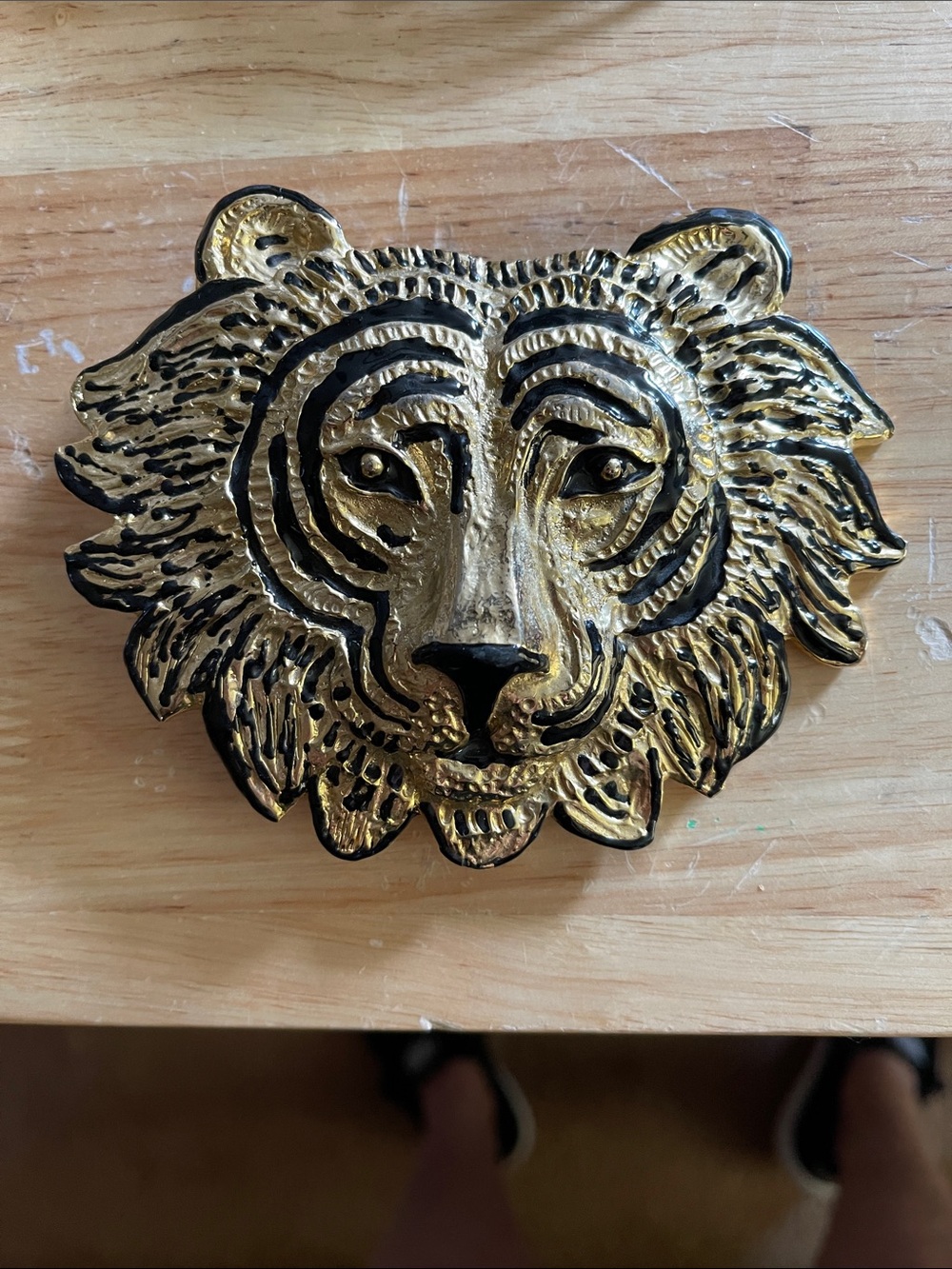 Mimi D Gold and Black Lion Head Decorative belt buckle